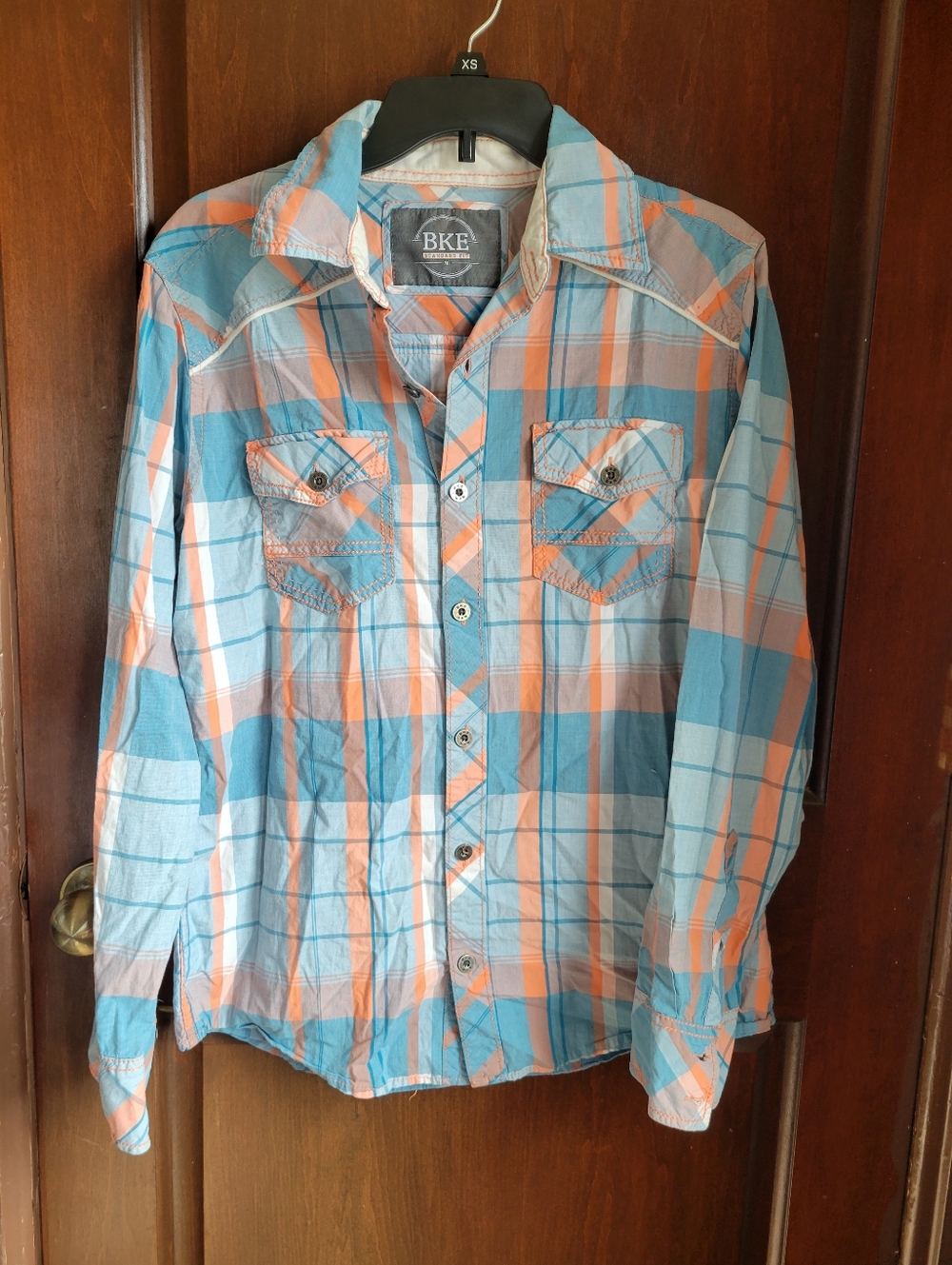 Buckle BKE Men's Blue & Orange Plaid Casual Button-Down Shirt - Size M